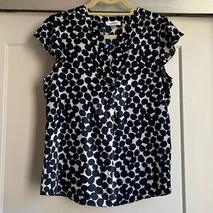Calvin Klein Navy and White Dot Suit Separate Blouse